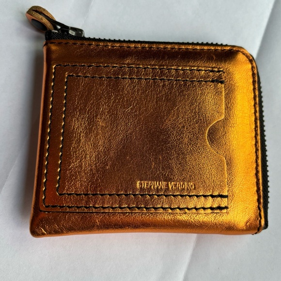 Stephane Verdino Handbags - Stephane Verdino leather mini zip wallet metallic copper penny orange